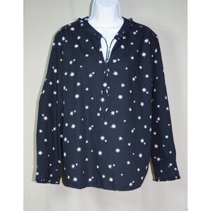 Free Assembly Women's Large Black Star Print Ruffle Necktie Front Blouse